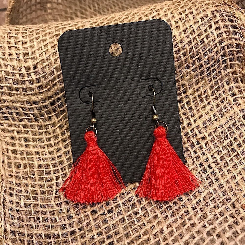 Red Gold Tassel Earrings Festival Party NEW Handmade USA
